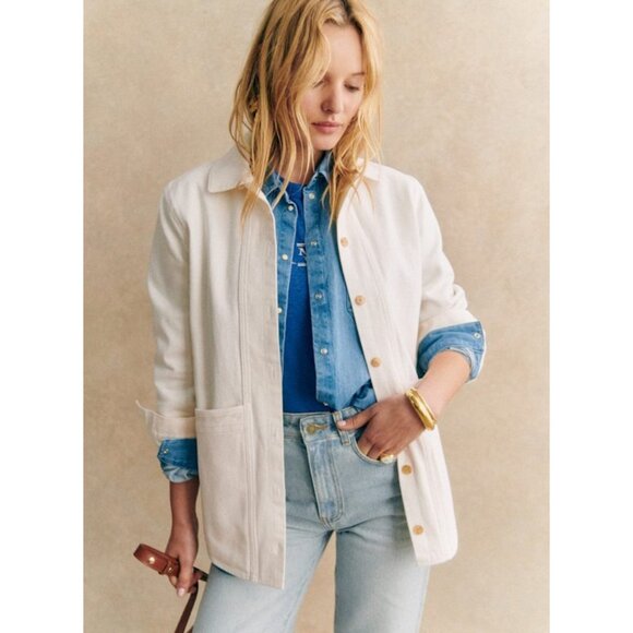 EUC Sezane Will Cotton Twill Chore Jacket Ecru Small $145 - Picture 1 of 9